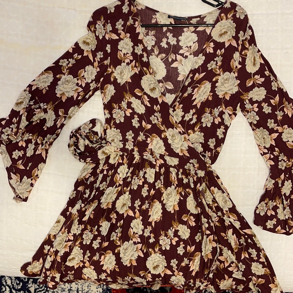 Maroon Multicolored Tie/Wrap Dress